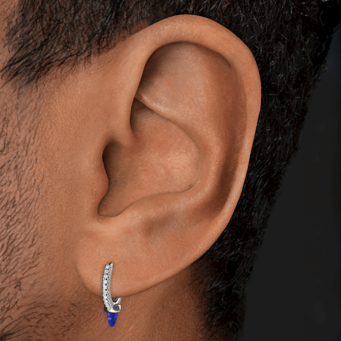 Lapis Single Short Spike Diamond Eternity Hoop Earring