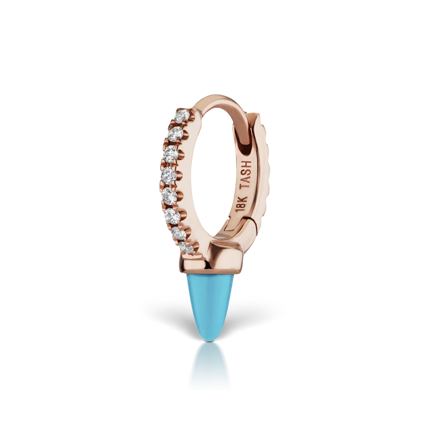 Single Short Turquoise Spike Diamond Eternity Hoop Earring