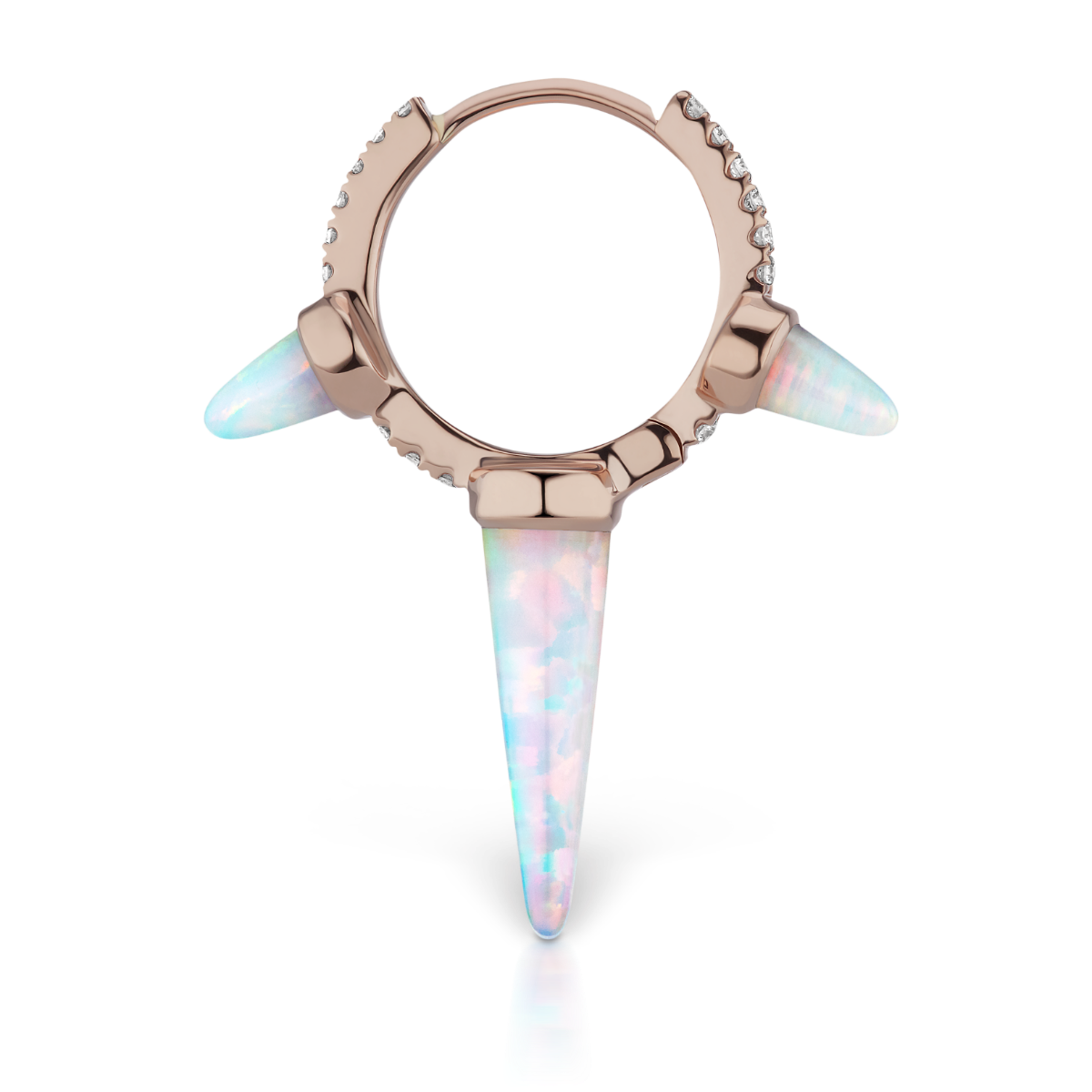 Triple Long Opal Spike Diamond Eternity Hoop Earring