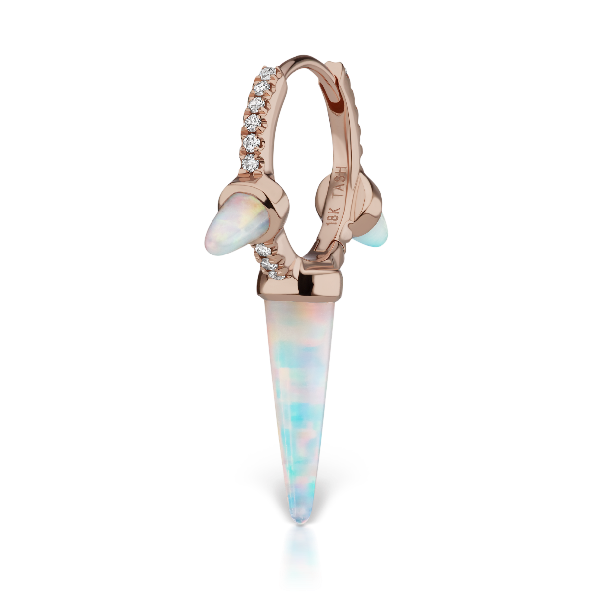 Triple Long Opal Spike Diamond Eternity Hoop Earring