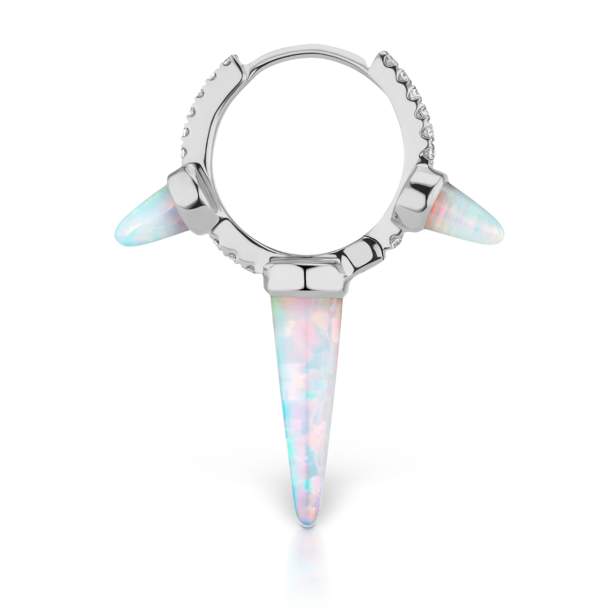 Triple Long Opal Spike Diamond Eternity Hoop Earring