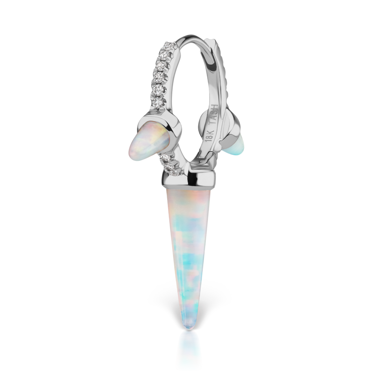 Triple Long Opal Spike Diamond Eternity Hoop Earring