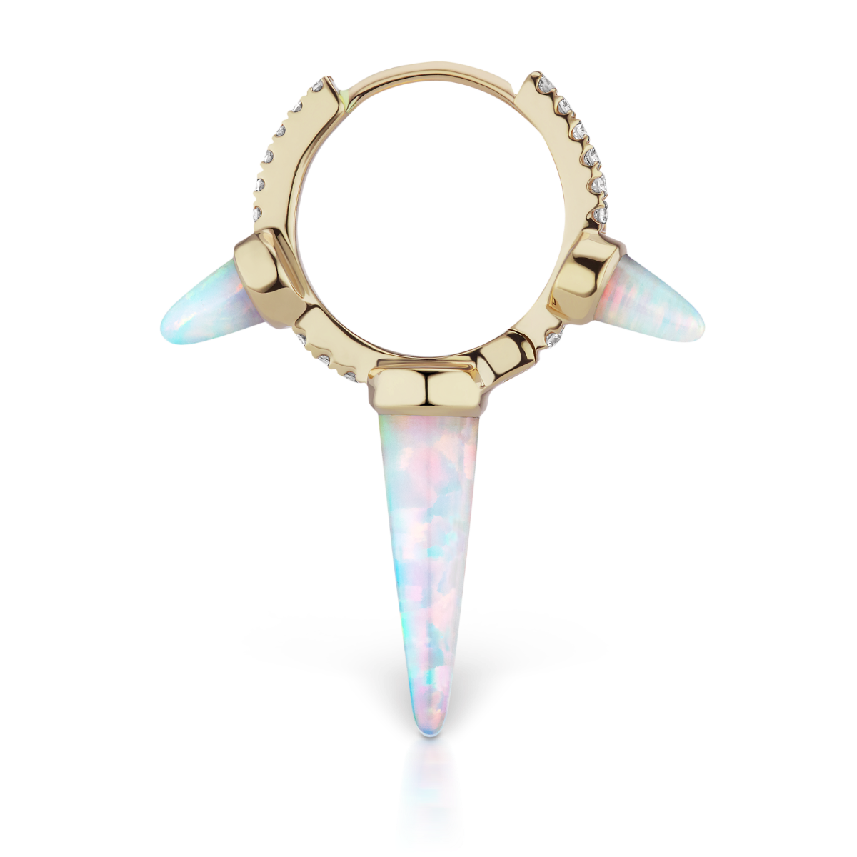 Triple Long Opal Spike Diamond Eternity Hoop Earring