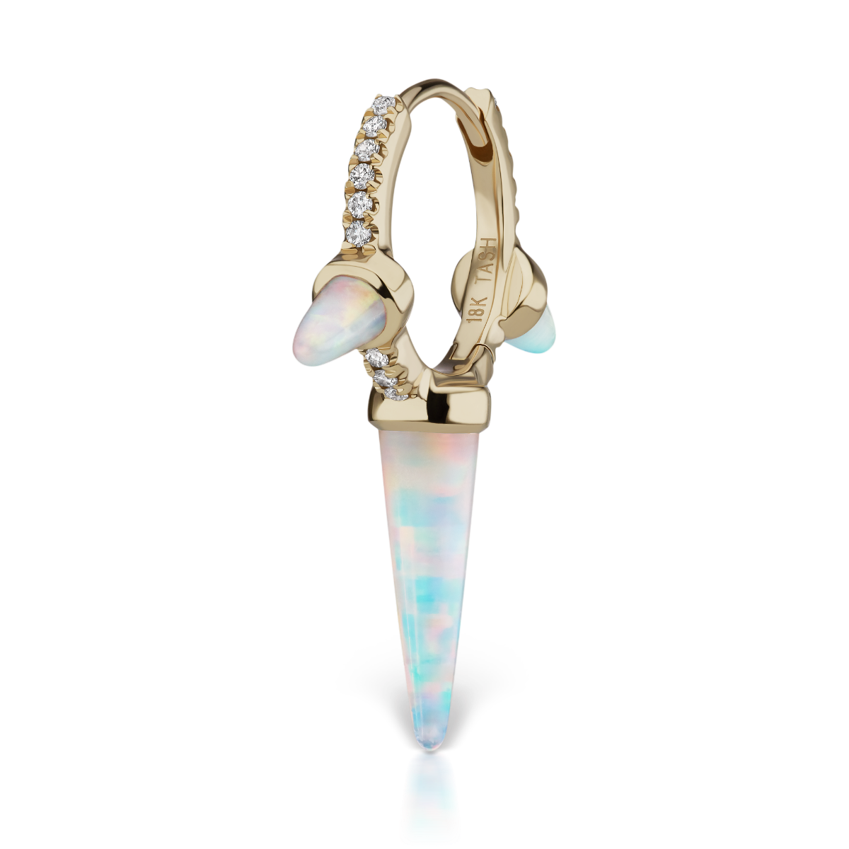 Triple Long Opal Spike Diamond Eternity Hoop Earring