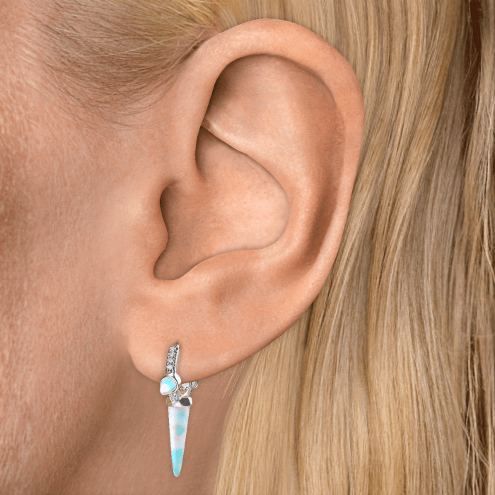 Triple Long Opal Spike Diamond Eternity Hoop Earring