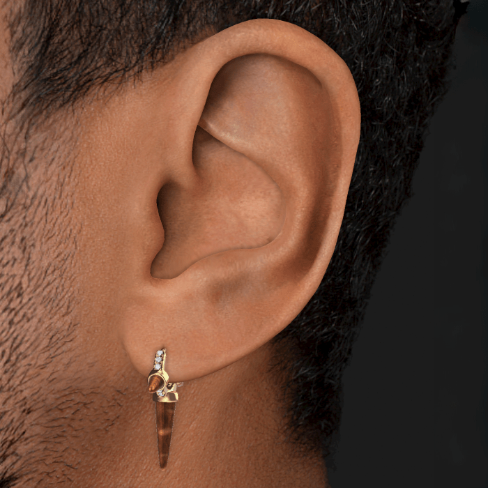 Tiger's Eye Triple Long Spike Diamond Eternity Hoop Earring