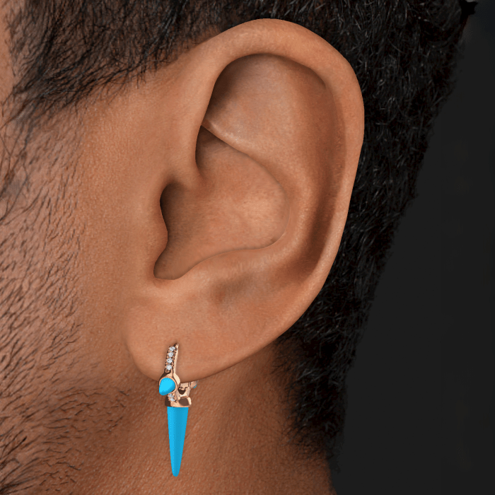 Triple Long Turquoise Spike Diamond Eternity Hoop Earring