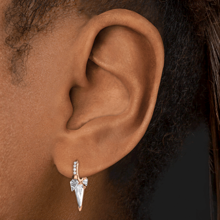 Silhouette Diamond Triple Long Spike Eternity Hoop Earring