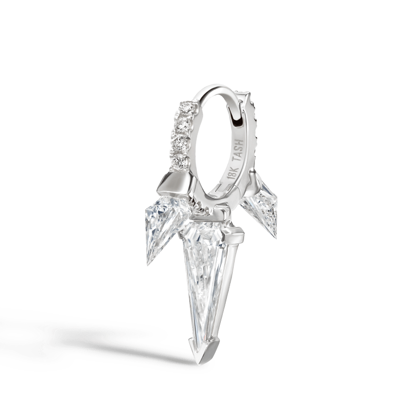 Silhouette Diamond Triple Long Spike Eternity Hoop Earring