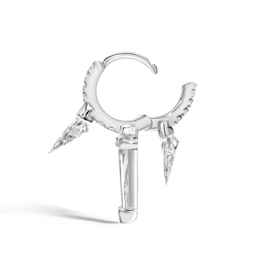 Silhouette Diamond Triple Long Spike Eternity Hoop Earring