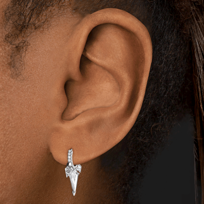 Silhouette Diamond Triple Long Spike Eternity Hoop Earring