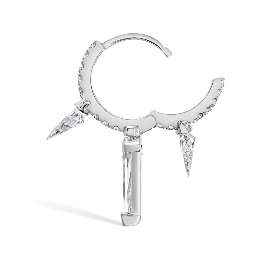 Silhouette Diamond Triple Long Spike Eternity Hoop Earring