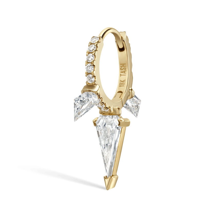 Silhouette Diamond Triple Long Spike Eternity Hoop Earring