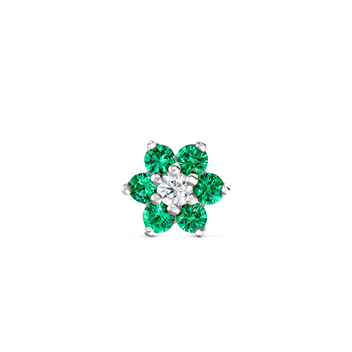 Emerald and Diamond Flower Threaded Stud Earring
