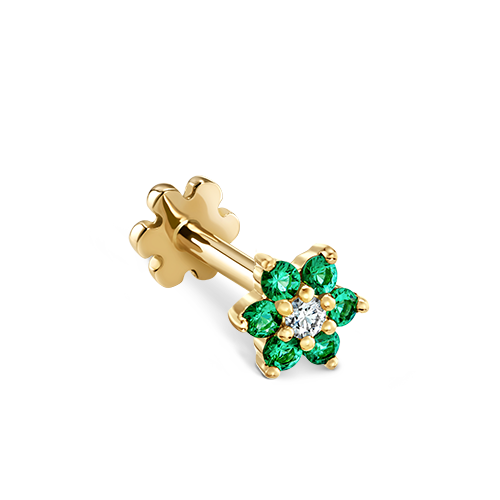 Emerald and Diamond Flower Threaded Stud Earring