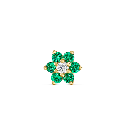 Emerald and Diamond Flower Threaded Stud Earring