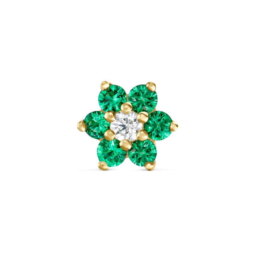 Emerald and Diamond Flower Threaded Stud Earring