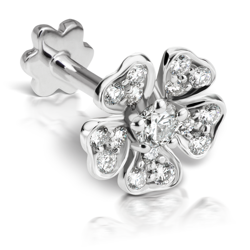 Diamond Pansy Threaded Stud Earring With Titanium Backing