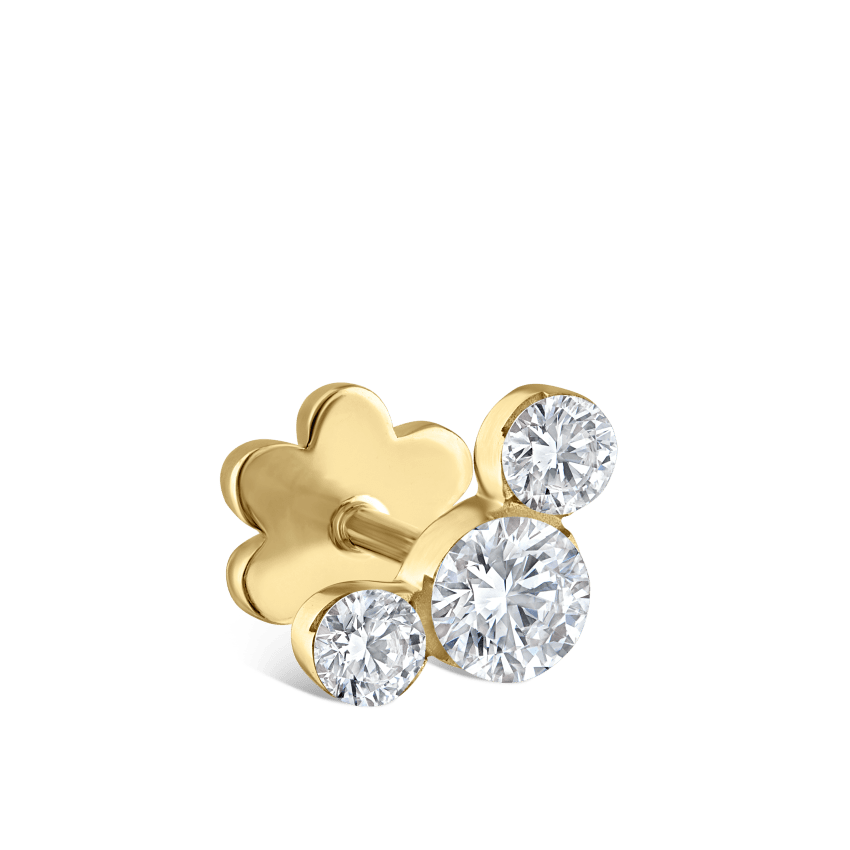 Invisible Set Three Diamond Curve Threaded Stud Earring With Titanium Backing