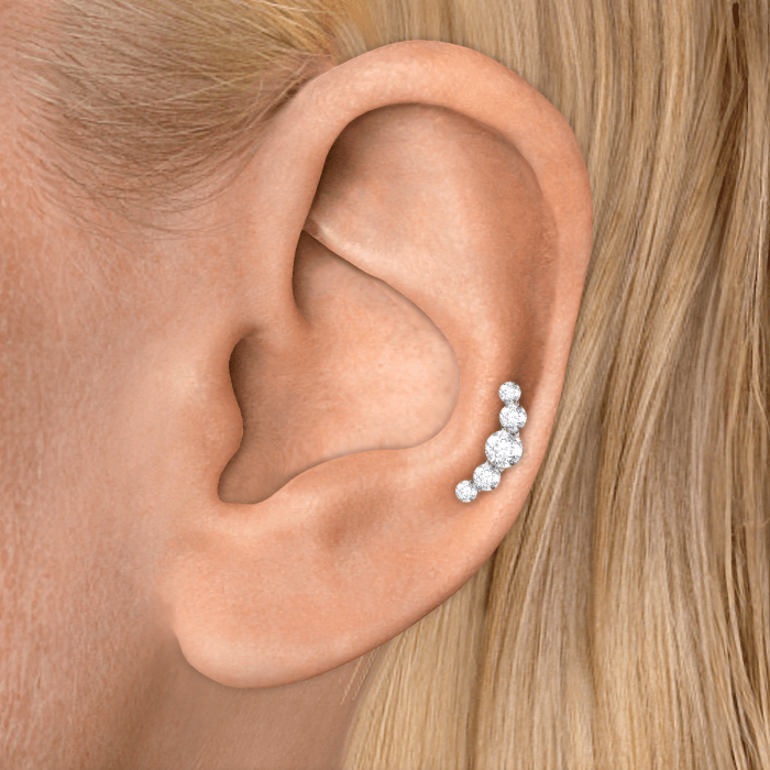 Invisible Set Five Diamond Open Curve Threaded Stud Earring With Titanium Backing