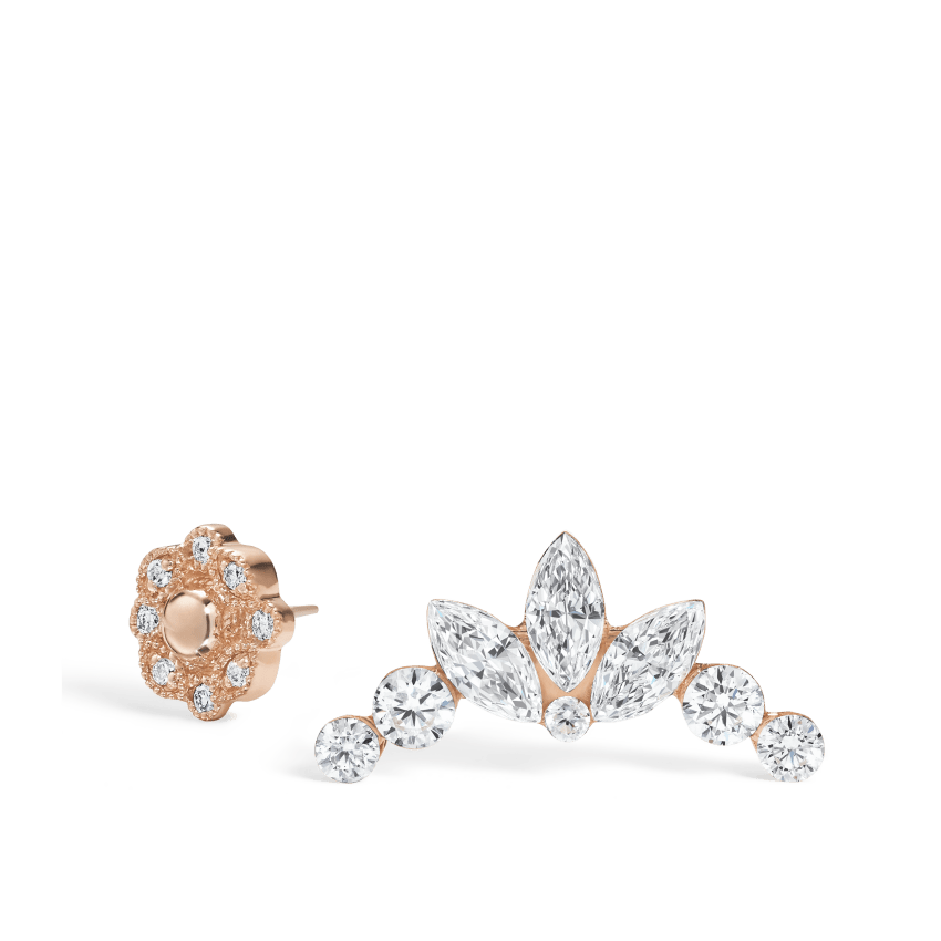 Invisible Set Diamond Lotus Garland Threaded Stud Earring