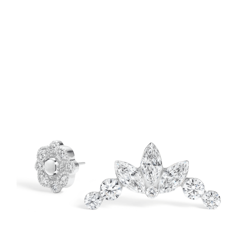 Invisible Set Diamond Lotus Garland Threaded Stud Earring