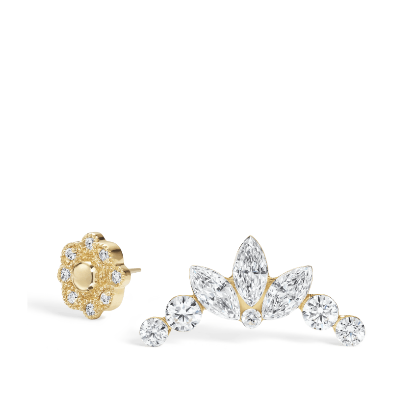 Invisible Set Diamond Lotus Garland Threaded Stud Earring