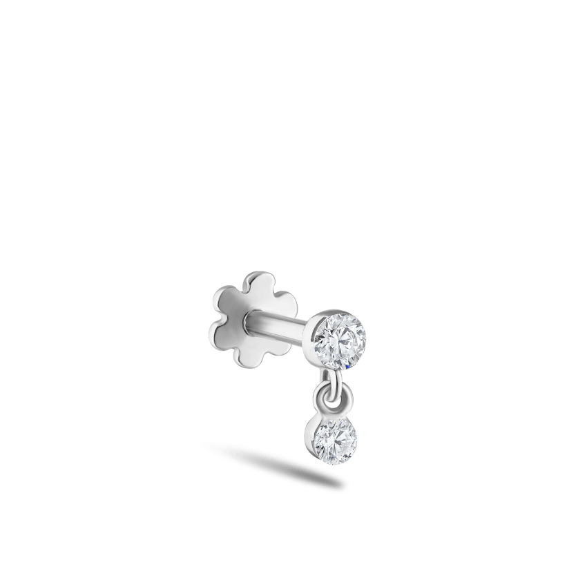 Invisible Set Diamond Dangle Threaded Stud Earring With Titanium Backing