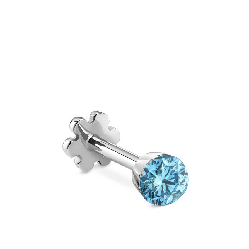 Invisible Set Light Blue Diamond Threaded Stud Earring With Titanium Backing