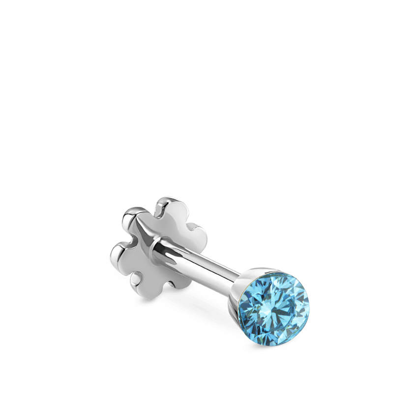 Invisible Set Light Blue Diamond Threaded Stud Earring With Titanium Backing