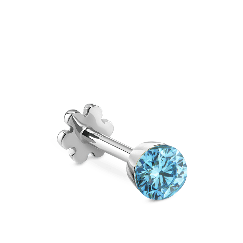 Invisible Set Light Blue Diamond Threaded Stud Earring With Titanium Backing