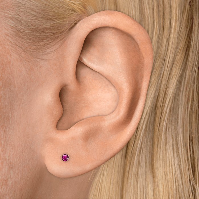 Invisible Set Rose Purple Diamond Threaded Stud Earring With Titanium Backing