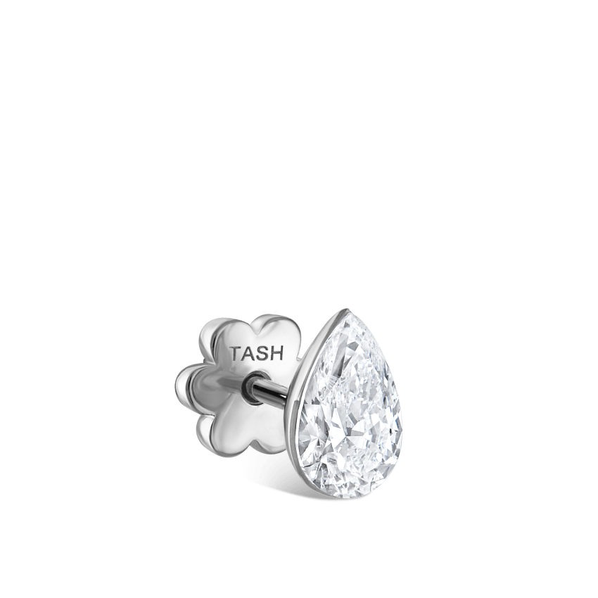 Invisible Set Diamond Pear Threaded Stud Earring
