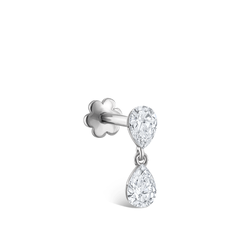 Invisible Set Diamond Pear Dangle Threaded Stud Earring