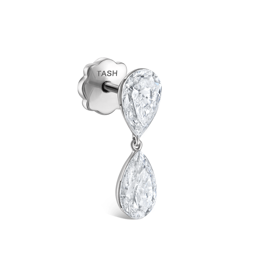 Invisible Set Diamond Pear Dangle Threaded Stud Earring