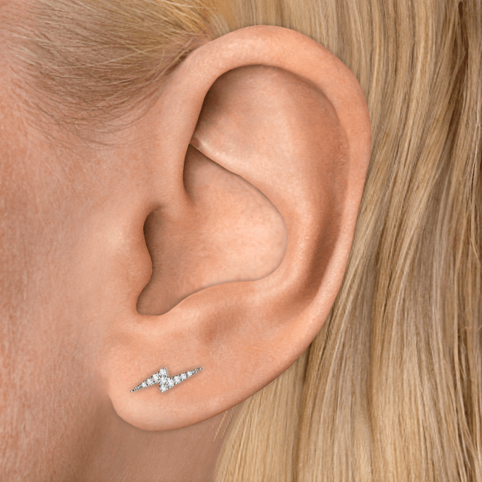 Diamond Lightning Bolt Threaded Stud Earring