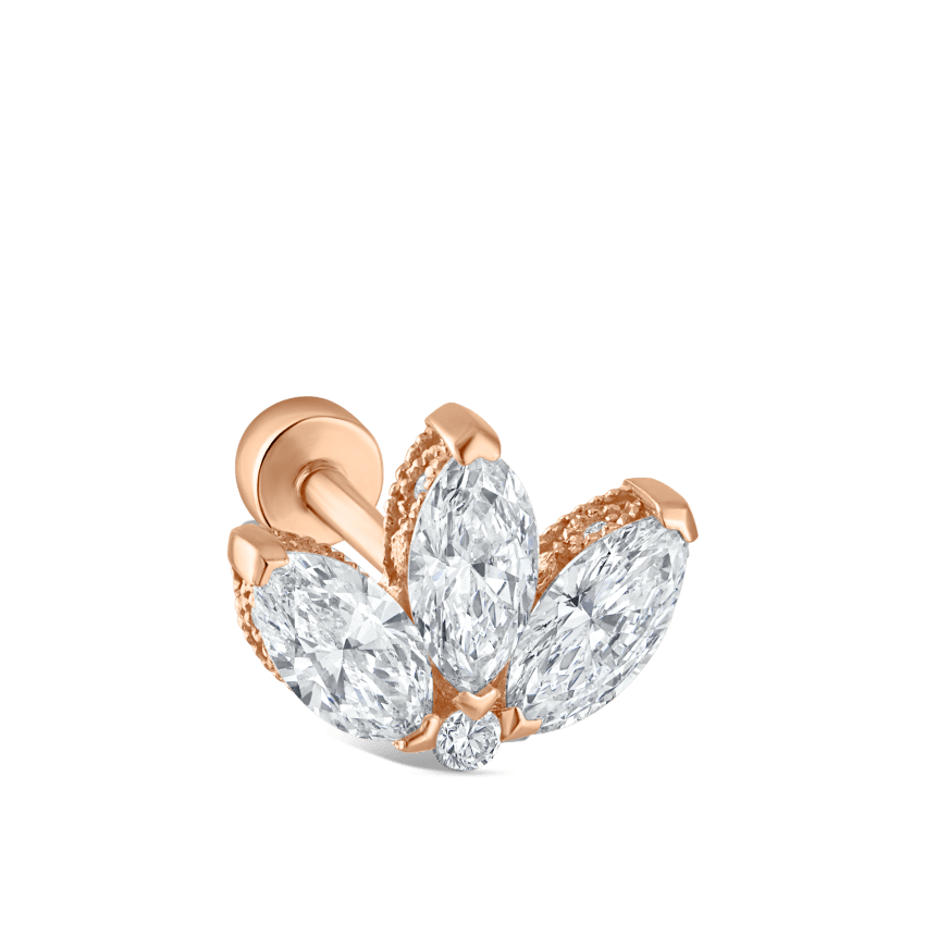 Diamond Engraved Lotus Threaded Stud Earring