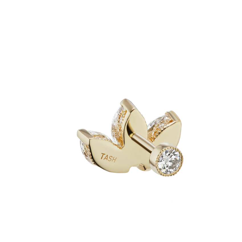 Diamond Engraved Lotus Threaded Stud Earring