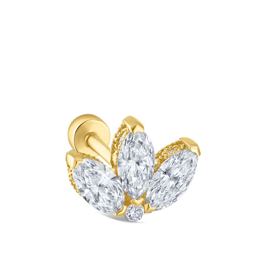 Diamond Engraved Lotus Threaded Stud Earring With Titanium Backing
