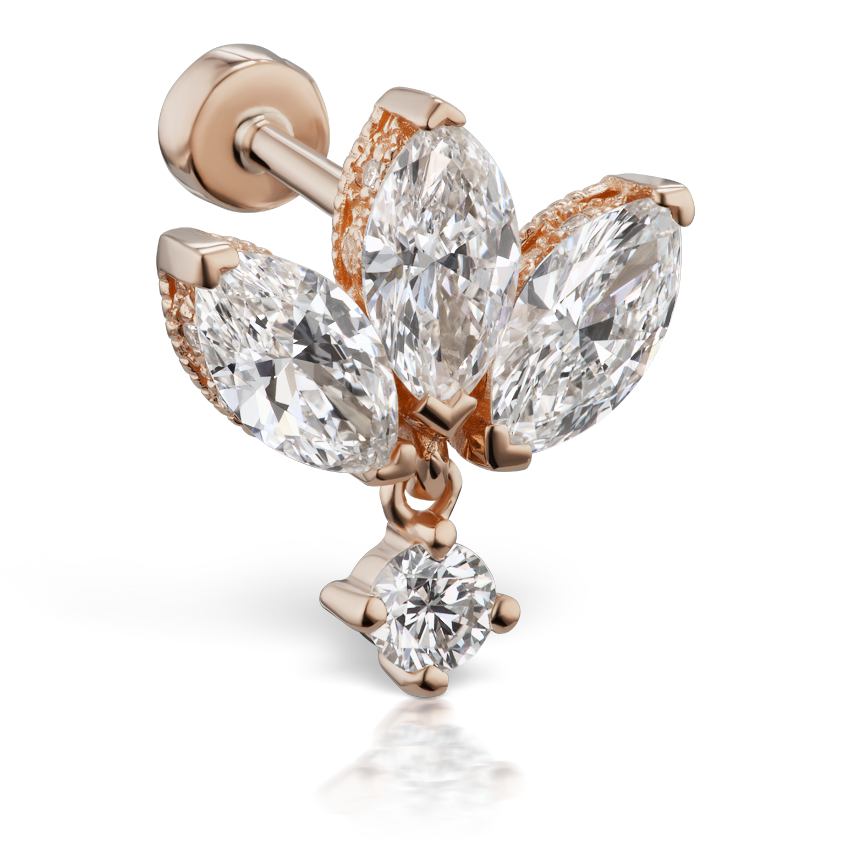 Diamond Engraved Lotus with Dangle Threaded Stud Earring With Titanium Backing