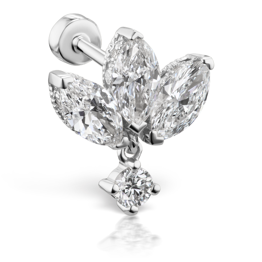 Diamond Engraved Lotus with Dangle Threaded Stud Earring