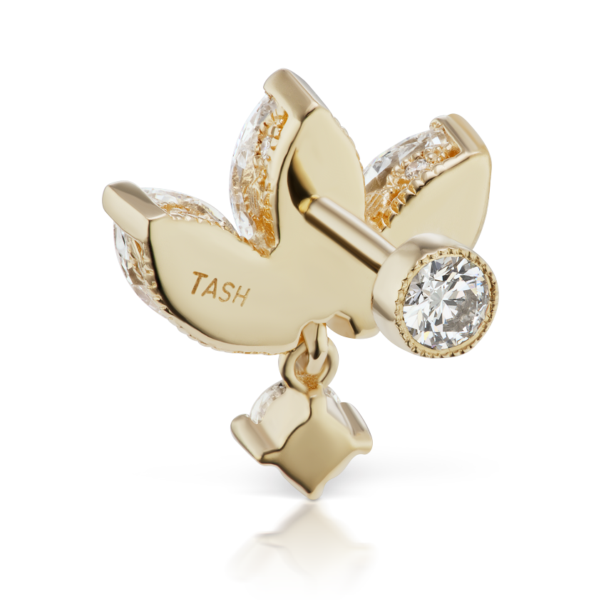 Diamond Engraved Lotus with Dangle Threaded Stud Earring