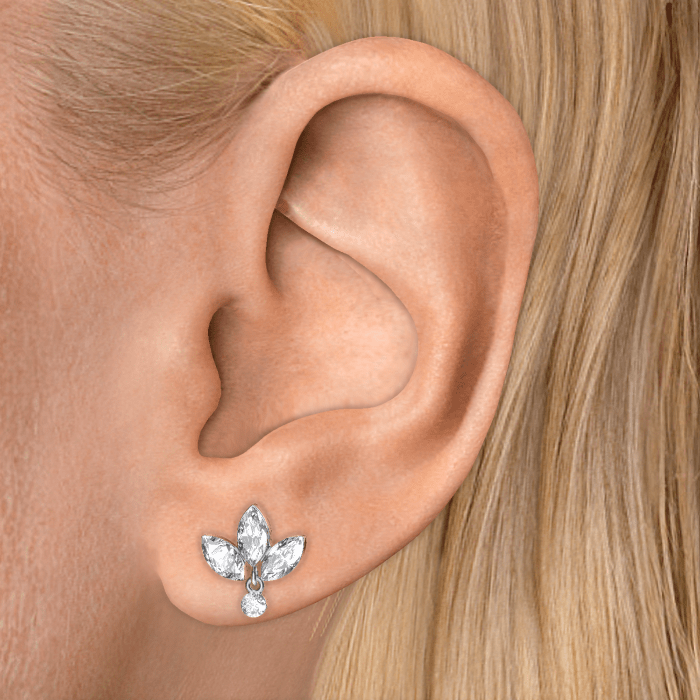 Invisible Diamond Lotus with Dangle Threaded Stud Earring With Titanium Backing