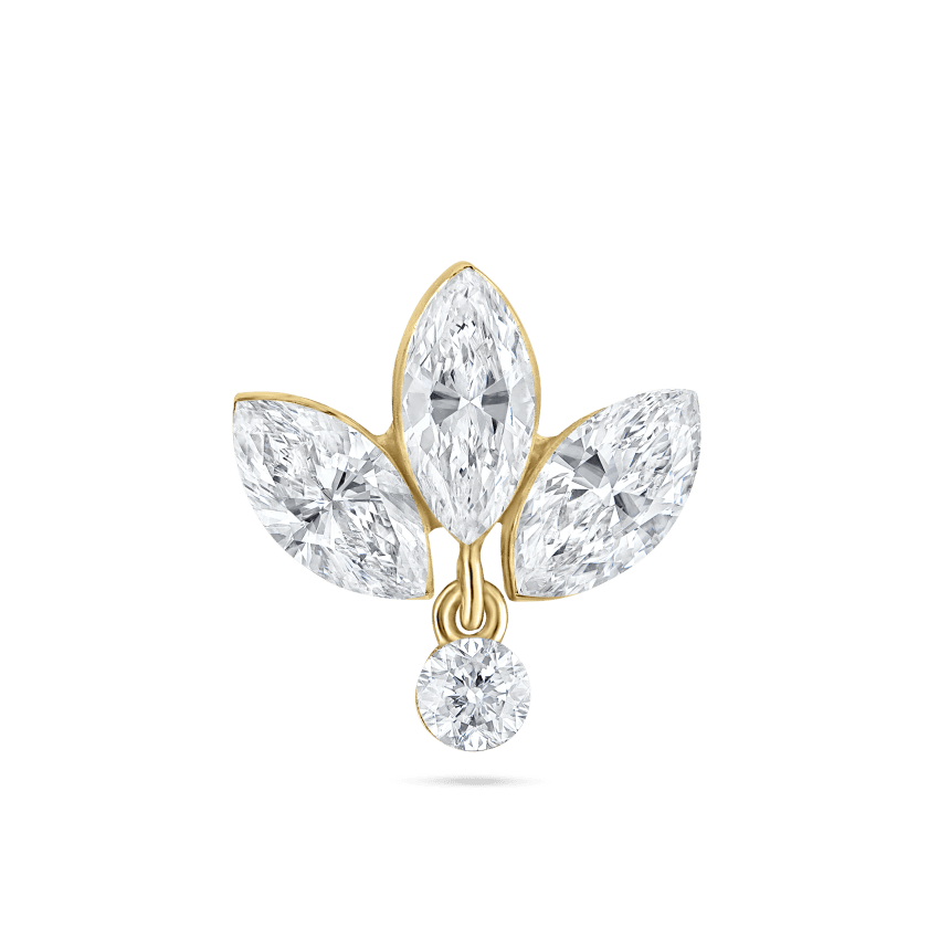 Invisible Diamond Lotus with Dangle Threaded Stud Earring With Titanium Backing