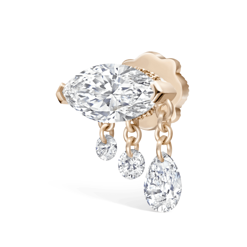Triple Teardrop Marquise Diamond Threaded Stud Earring