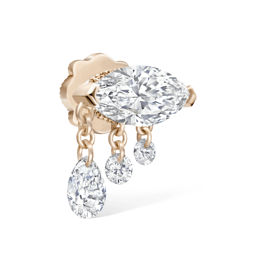 Triple Teardrop Marquise Diamond Threaded Stud Earring