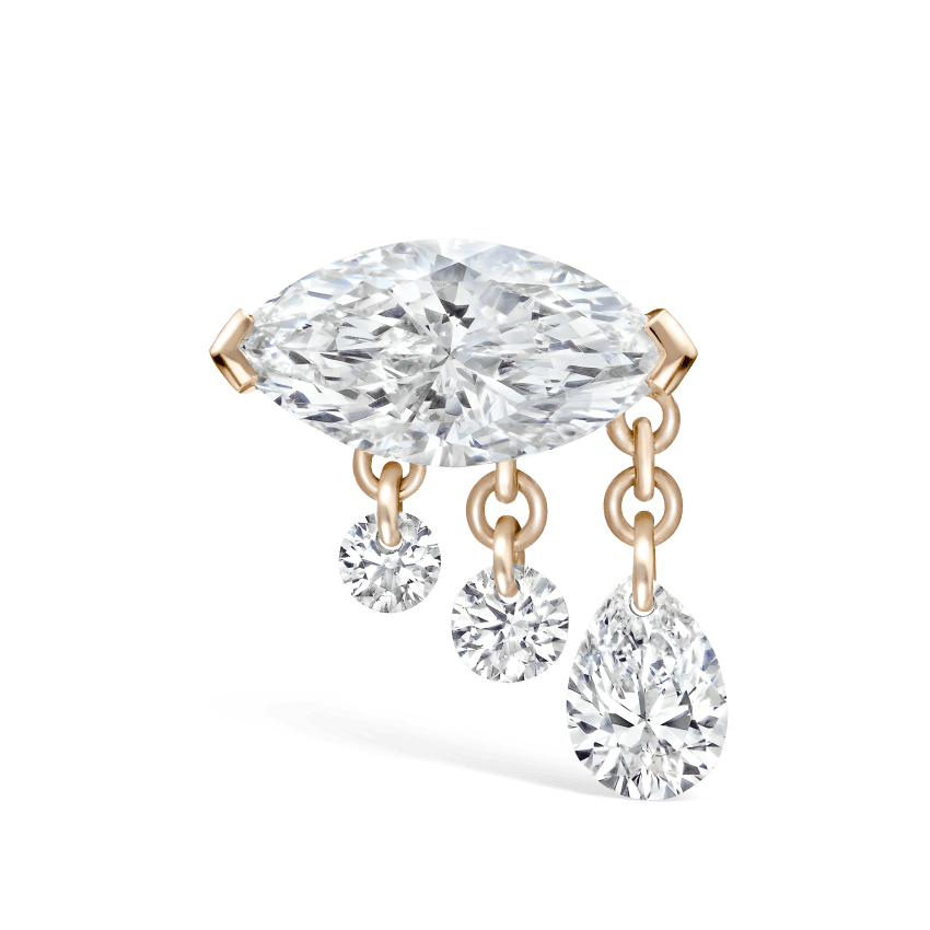 Triple Teardrop Marquise Diamond Threaded Stud Earring