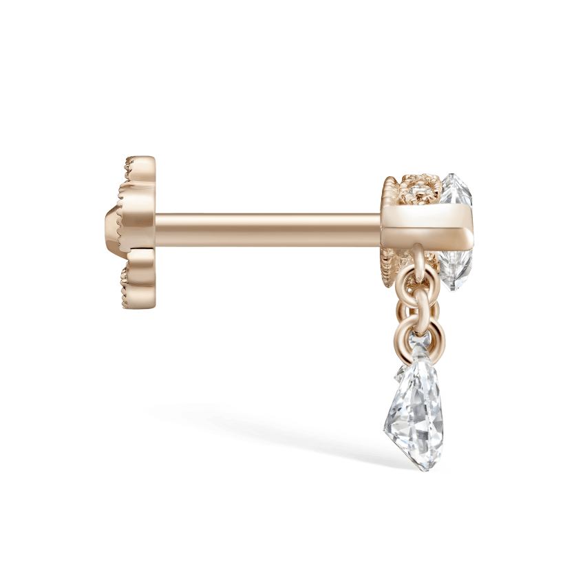 Triple Teardrop Marquise Diamond Threaded Stud Earring