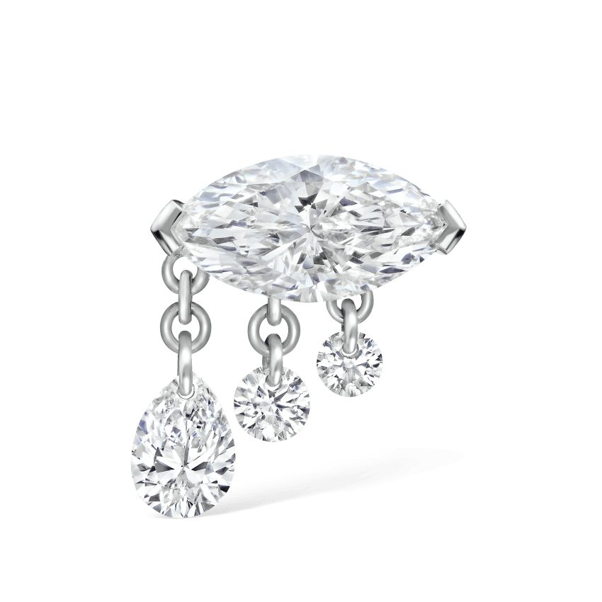 Triple Teardrop Marquise Diamond Threaded Stud Earring