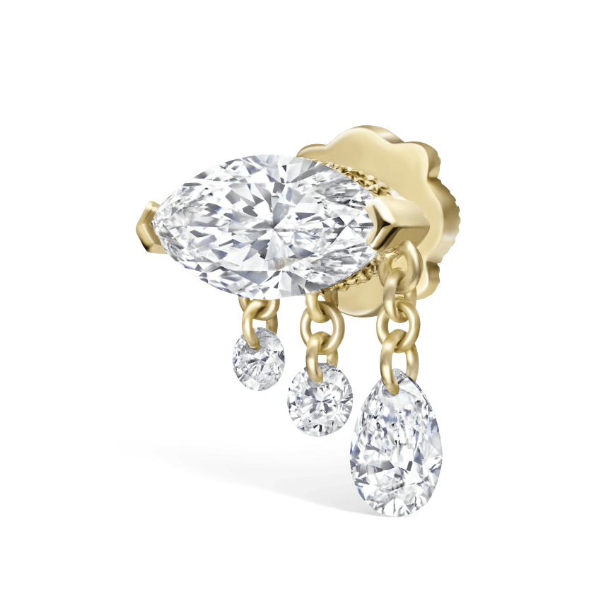 Triple Teardrop Marquise Diamond Threaded Stud Earring